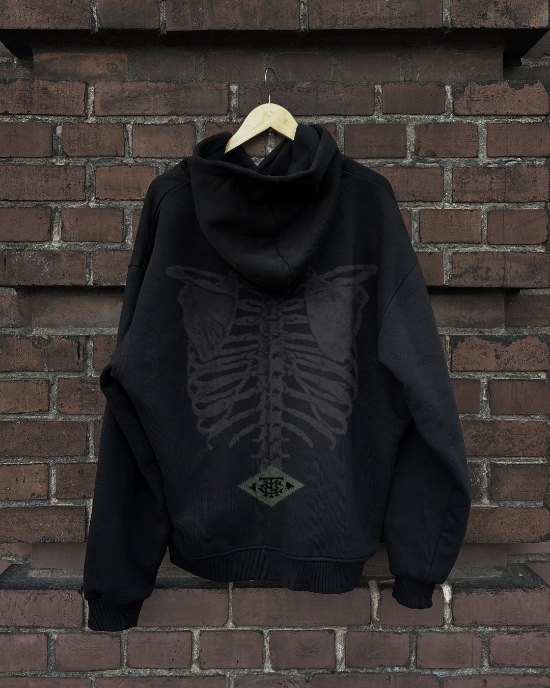 Hoodie Oversized Ribs N Bones Logo Black