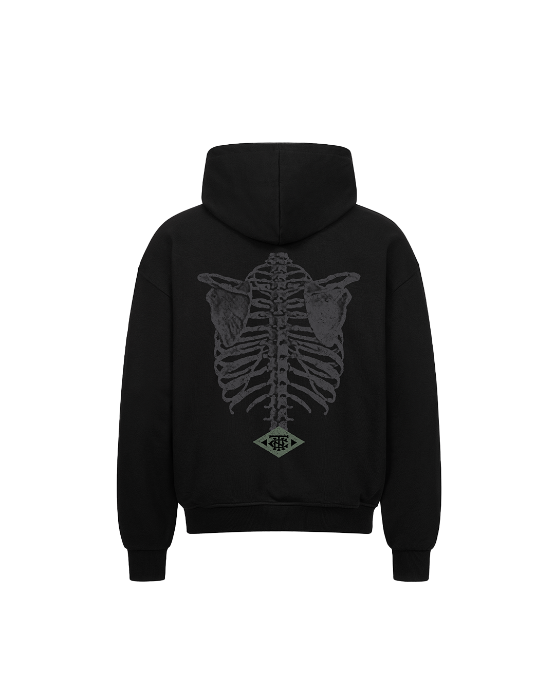 Zipper Hoodie Oversized Ribs N Bones Logo Black