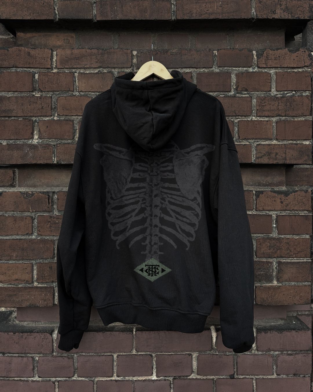 Zipper Hoodie Oversized Ribs N Bones Logo Black