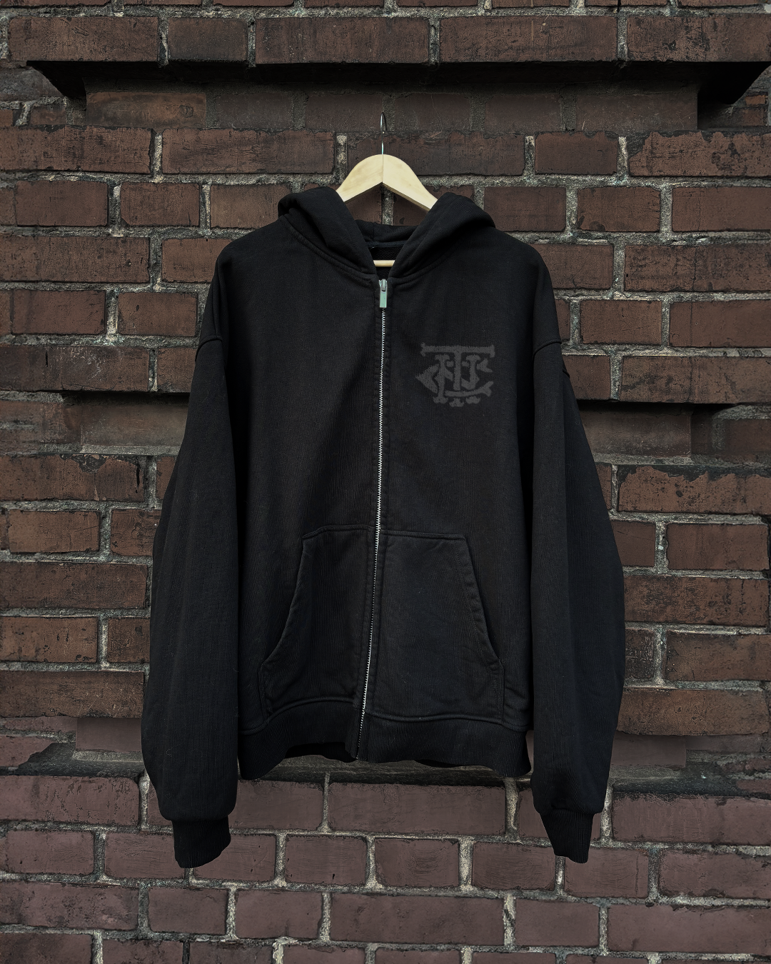 Zipper Hoodie Oversized Ribs N Bones Logo Black